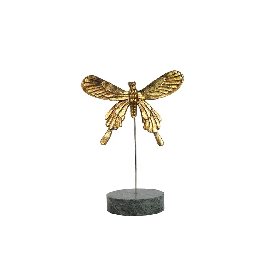 Vintage resin gold foil butterfly sculpture metal marble stand animal decorations details