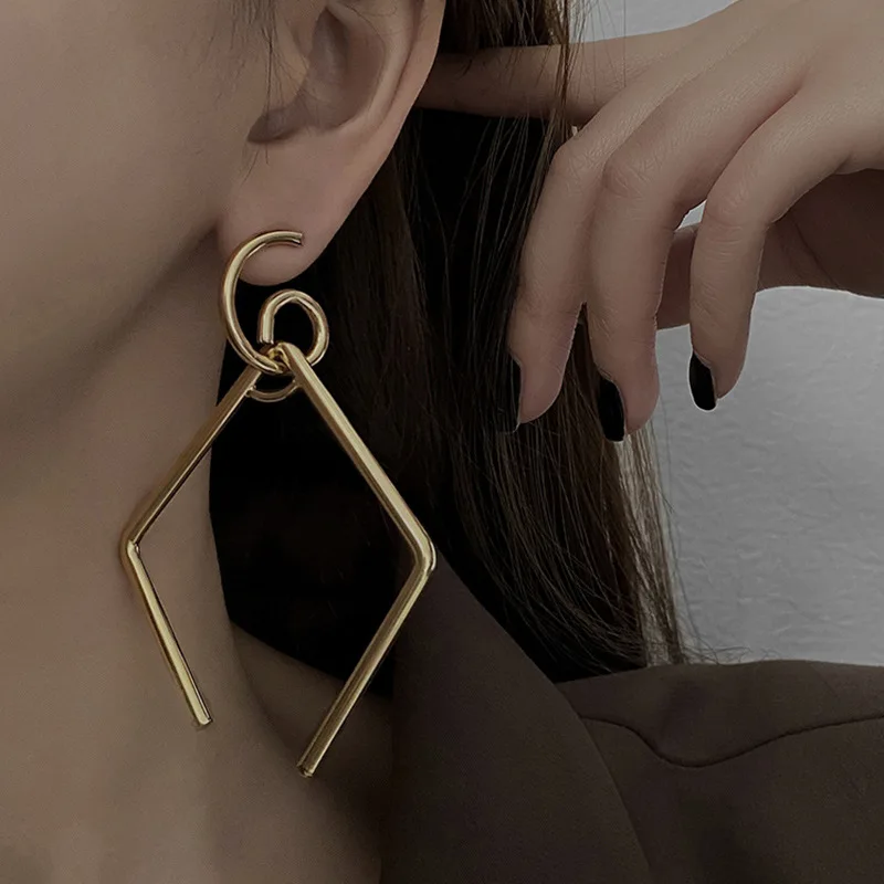 

new statement metal geometric drop big gold plated earrings
