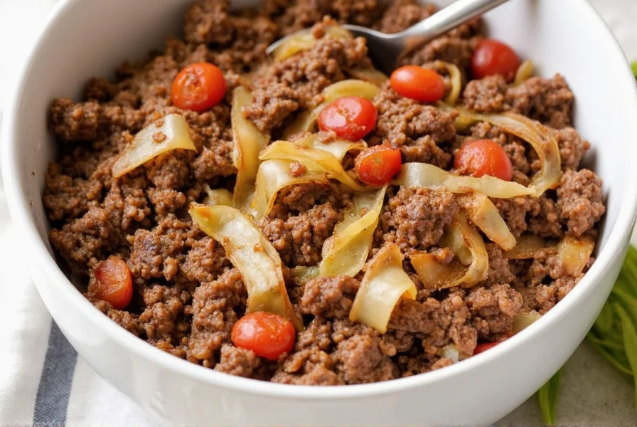 Cabbage and ground beef recipe in a skillet