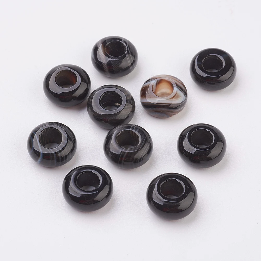 

PandaHall Rondelle Natural Striped Agate Large Hole Beads