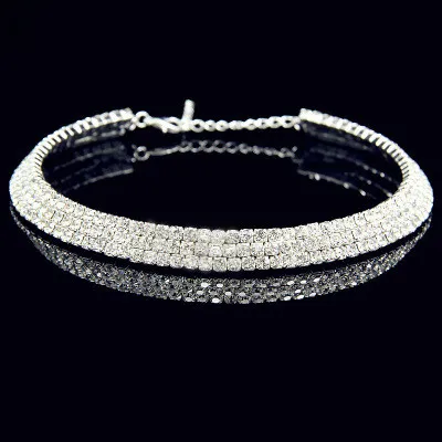 

2020 Amazon Hot Sale Adjustable 3 Layered Necklace Bling Choker Crystal Necklace For Women Wedding Jewelry