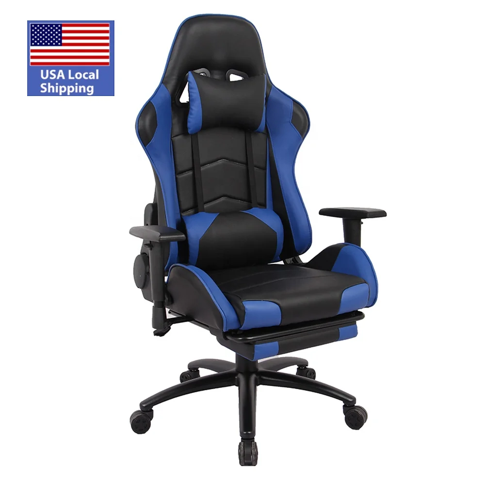 

Dropshipping USA stock free shipping 360-degree swivel leather gaming chair wtih headrest and adjustable armrest, Black