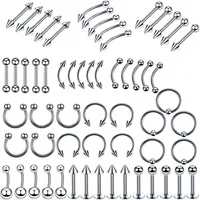 

60PCS/Set Multiple Stainless Steel Fashion Body Piercing Jewelry Unisex Ear Nose Lip Eyebrow Tongue Ring