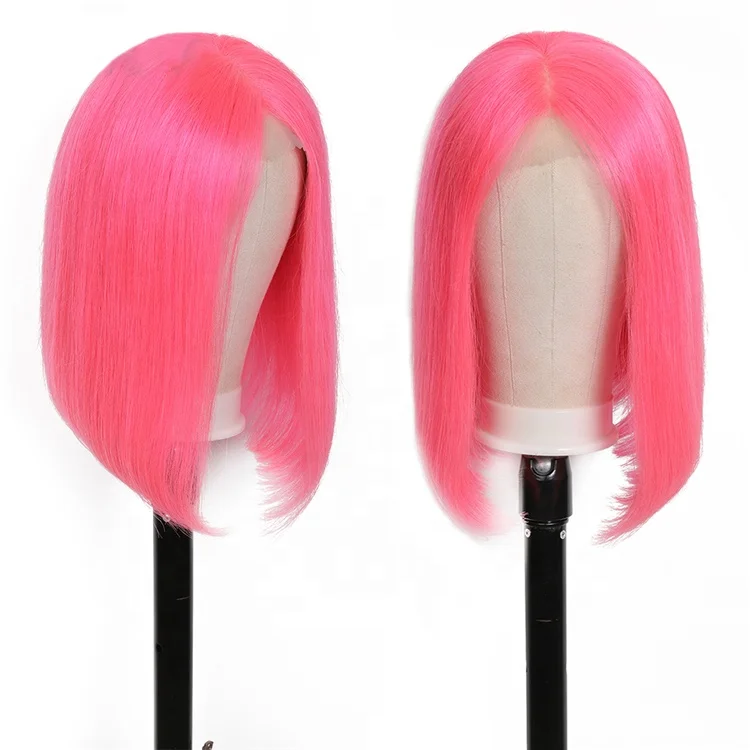

Popular Pink Short Bob Swiss Transparent Lace Front Wigs for Black Women