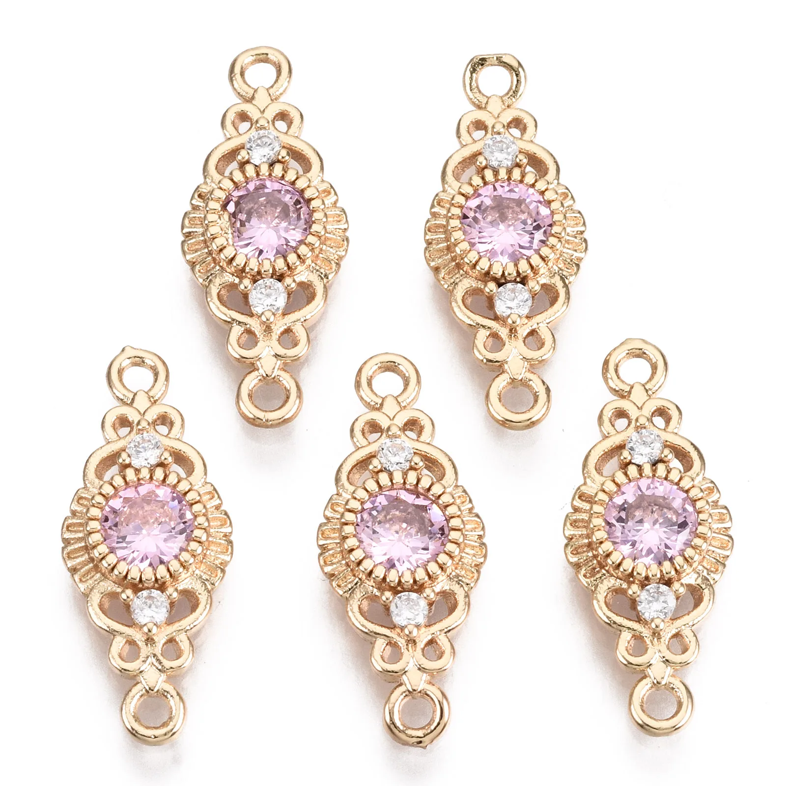 

PandaHall Brass Light Gold Pink Cubic Zircon Links Connectors, Golden