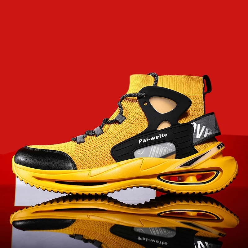 

Men shoes Comfortable Breathable Non-leather Casual Lightweight Running Wear-resistant Gym Shoes Sneakers, Black / yellow / white