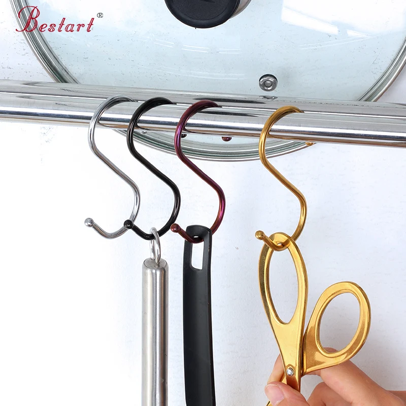 

Wholesale metal S hook Multifunctional kitchen stainless steel free punching double head Hanging hook, Silver,gold,rose gold,black,blue,purple,no.0,no.3