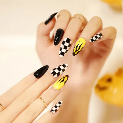 

24Pcs Hot Selling Flame Pattern Nail Paste Halloween Long Ballet Nail Black Wearable Removable Artificial Fingernails