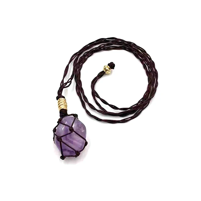 

Hand woven yoga meditation Hand woven wholesale jewelry fashion gold color beads platted natural stone necklace, Purple