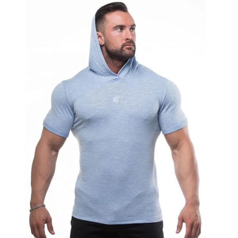 Men's new summer hooded, short-sleeved hoodie men's running training workout T-shirt hoody
