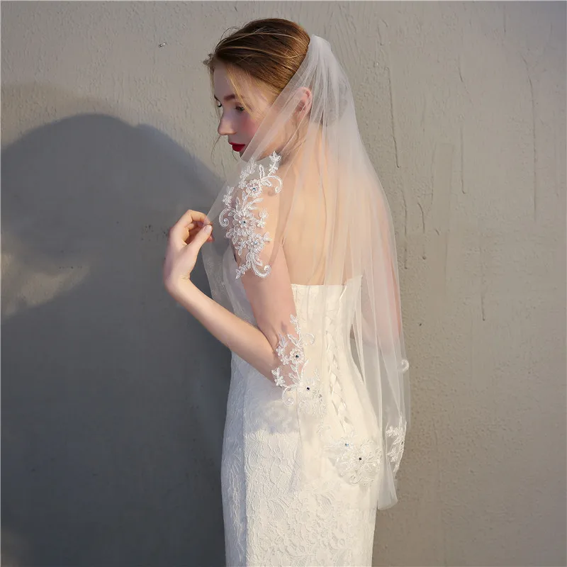 

S281 Simple double-layer with hair comb lace arrangement new style bridal wedding veil wholesale big veils, White