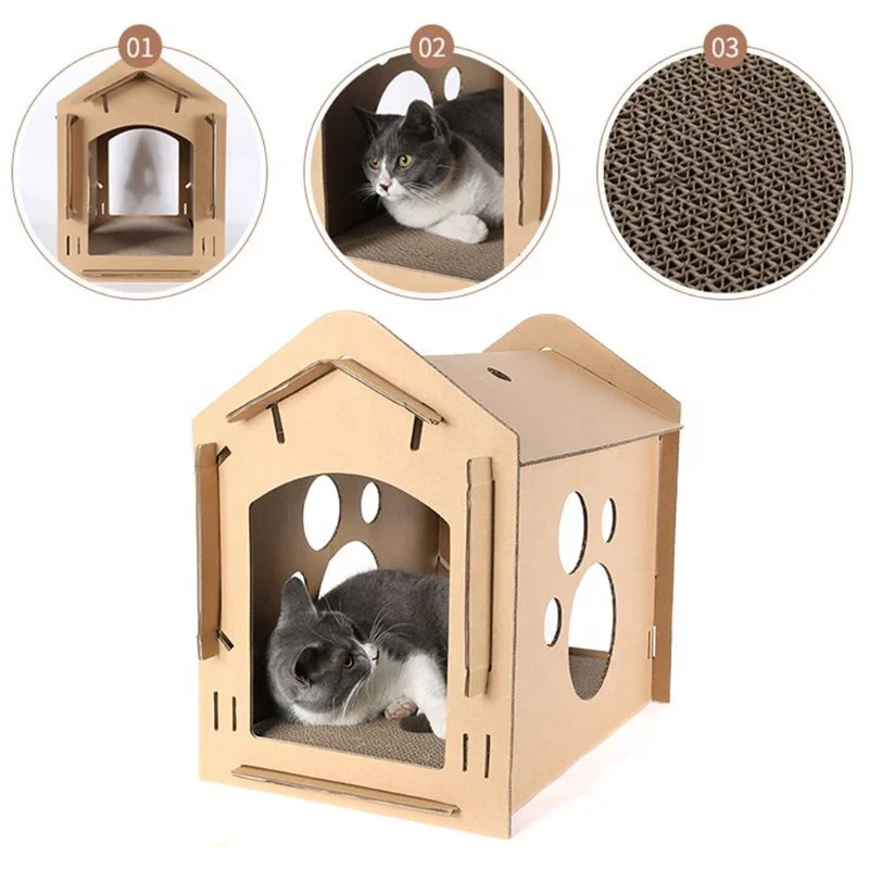 

Wholesale Pet Toys Cat Thicker Scratch Board Scratcher Cardboard Bed House Cat Corrugated Paper Carton Box House, Customized color