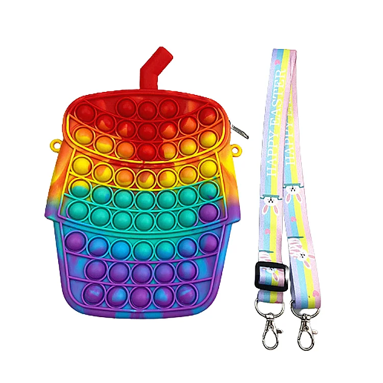 

Kid Jelly Silicone Dimple Unique Shoulder Bags Rainbow Sensory Push Bubble Fidget crossbody Bags popsicle drink purse, As per picture