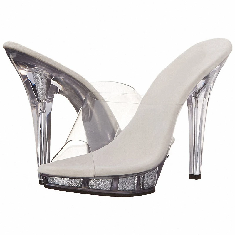 Transparent Concise 13cm Peep Toe for Slippers for Women Exotic Dancer Fetish Nightclub Posing Shoes 5 Inch Thin Heels Fashion