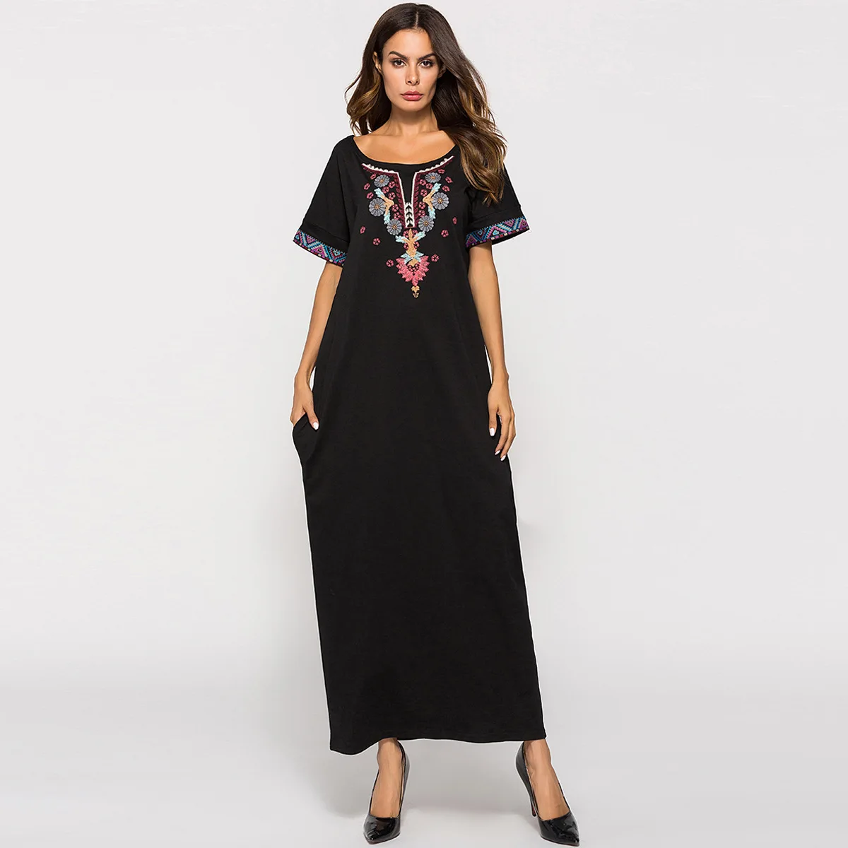 

2021 Arabic Long Maxi Muslim Dresses Abaya in Dubai Islamic Clothing Muslim Fashion Dress For Women, Customized color