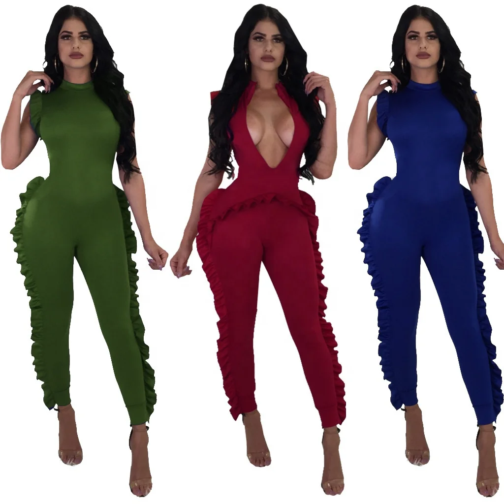 

MT61-4051 Women's wood ear jumpsuit with zipper on both sides