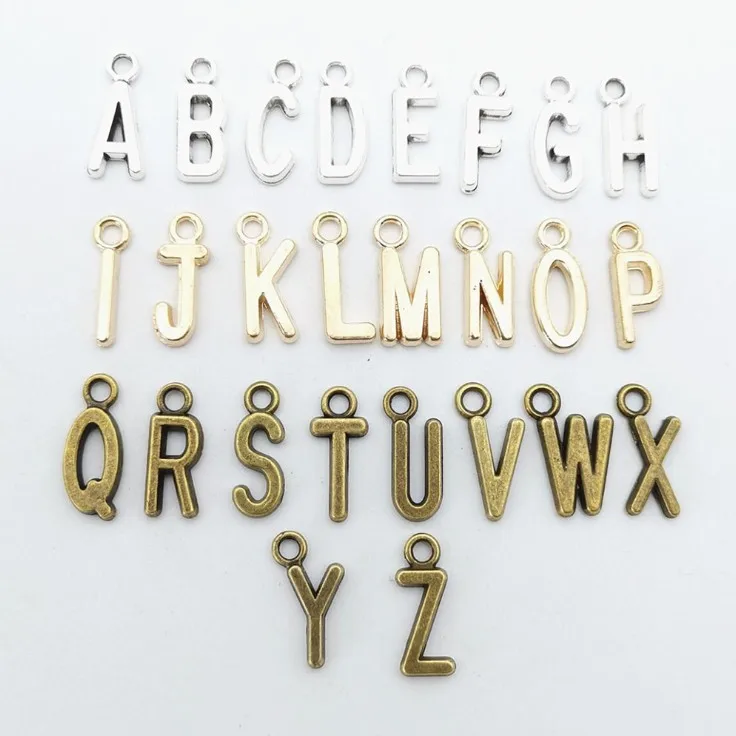 

Wholesale alphabet pendant small alloy letter charms for bracelet necklace jewelry, Ancient silver, ancient bronze, gold, kc gold