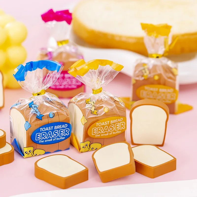 

4pcs/pack Creative Cute Toast Bread Eraser Student Creativity Stationery June 1 Final Christmas Gift Gift Reward