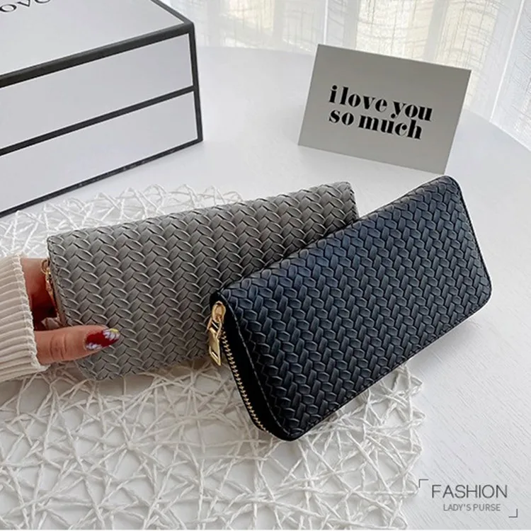 

2021 Fashion style ladies wallet Imitating braided pattern card holder wallets with zipper, As pic