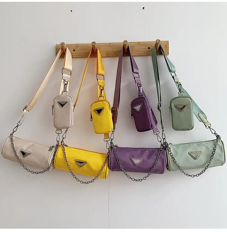 

2020 Amazon Hottest triangle roll crossbody bucket Bag with small pocket mini hobo nylon shoulder bag for women, 4 colors