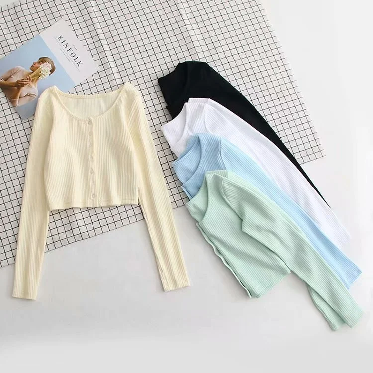 

B52857A Basic style women casual light color fashion new slim rib t-shirt