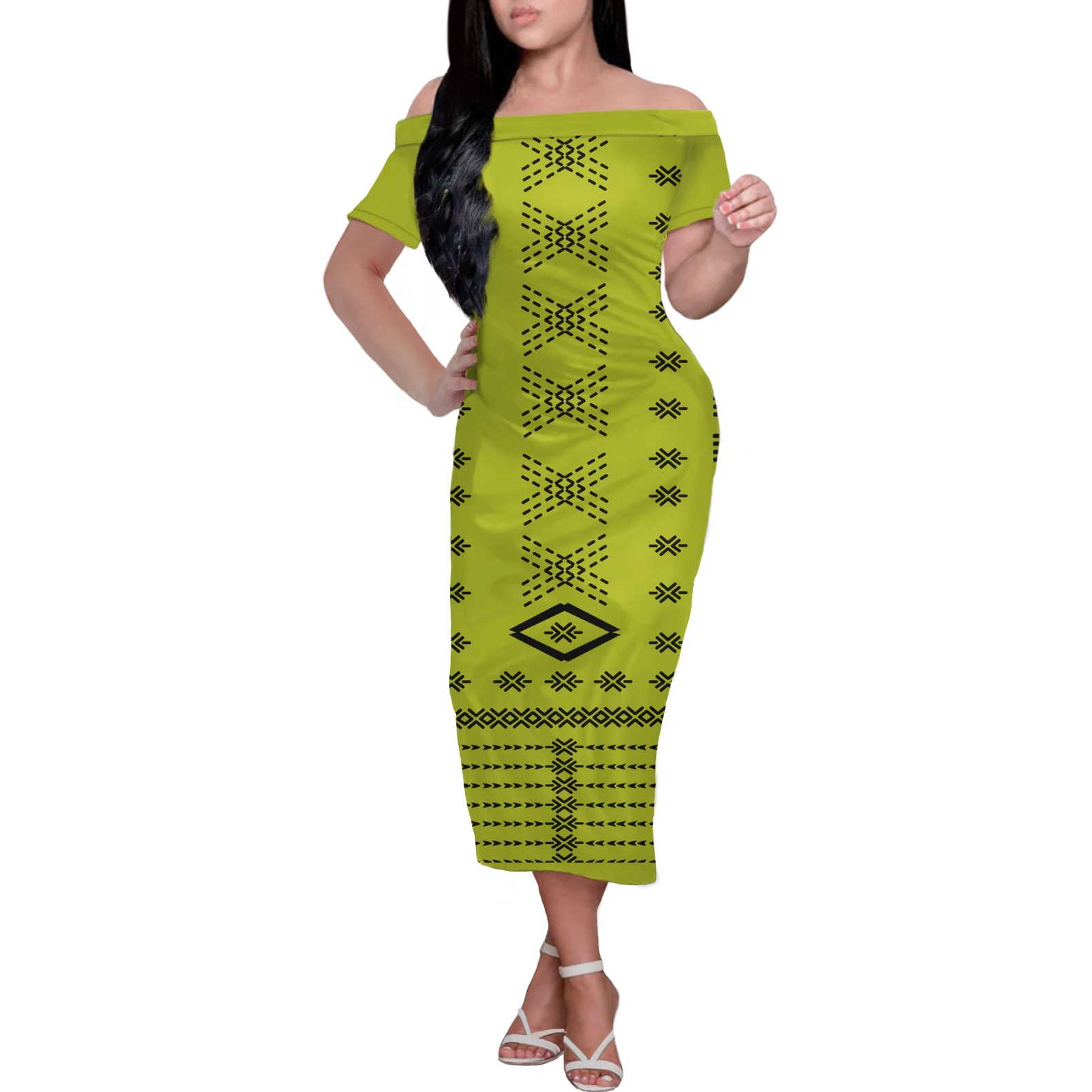 

New Design Polynesian Tropical Tattoo Print Dresses Plus Size Women Dresses Summer Short Sleeve Maxi Night Sexy Bodycon Dresses, Customized color