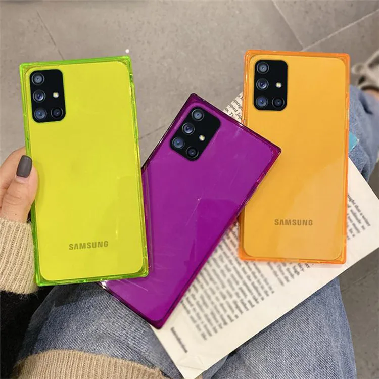 

For Samsung S21 S20 S10 Plus A32 A42 A52 A72 5G Wholesale Fashion Transparent TPU Square Phone Case, for samsung note 20 Cases, Fluorescent color