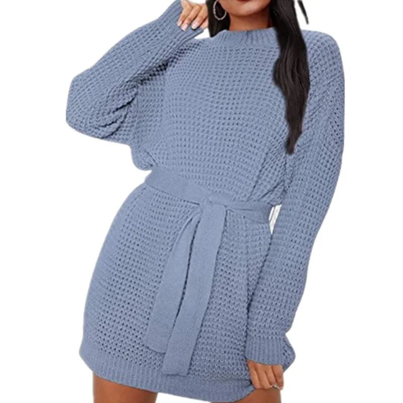 

Sweater Dress Plus Size Fashion Womens Sweater Dresses Long Sleeve Solid Color Waist Pullover, Black, apricot, army green, blue