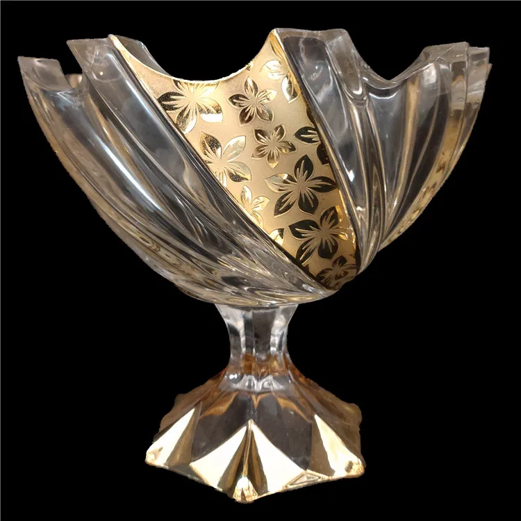 

Muslian Golden Crown Glassware fruit plate candy plate with stand