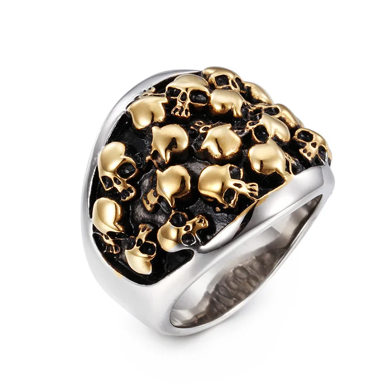 

ZZR023 Medical grade steel skeleton hiphop rocker favour style personalized ring casting machines jewelry skull ring mens, Silver/gold