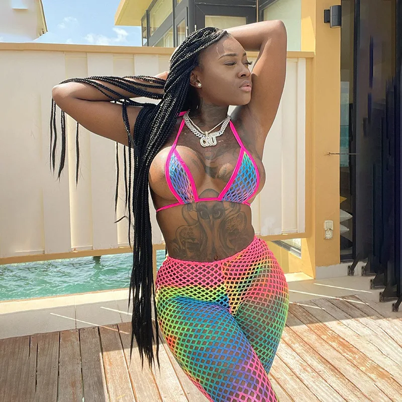 

Dvacaman 2021 Trendy New Design Women's Summer Sexy Cut Out Tie-dye Tie - Up Bikini Pants Casual Sports Suit Women Two Piece Set, Picture color