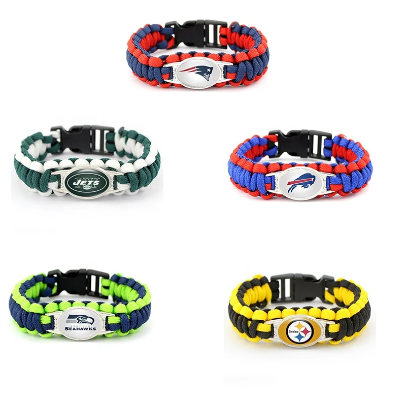 

Fashion creative hand-woven bracelet ball team Logo Charm Handmade cord sport team Bracelet in cowboys raiders saints packers