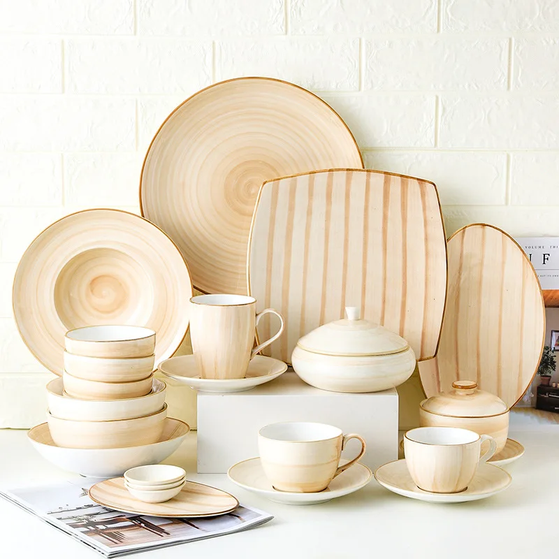 

Wheat white ceramic tableware bowls and dishes hand-painted home restaurant rice bowl breakfast square plate salad bowl, Solid color