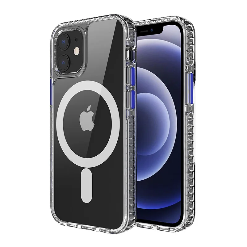 

Hotselling Custom Logo New Transparent Airbag TPU PC magnet charging Mobile Phone Case shell For iphone 12 6.1 Pro Max Mini