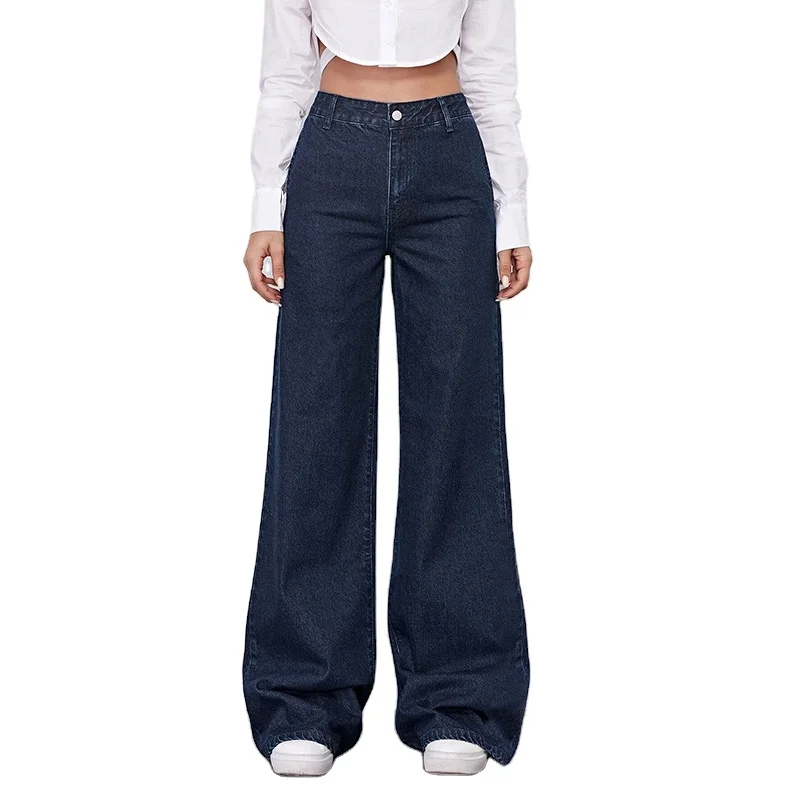 

GOTS And TUV Authoritative Attestation Fashion Factory Price Excellent Quality High Waist Zipper Fly Wide Leg Pants, Picture color,customize