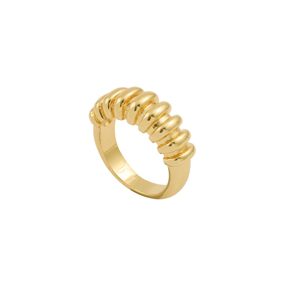 

High Quality 18k Gold Plated Women Gold Jewelry Croissant Rings Wholesale Custom Engravable Stripe Croissant Twist Dome Ring