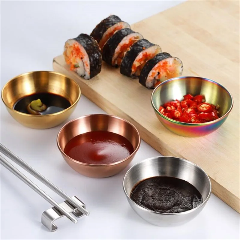 

Stainless Steel Sauce Dish Small Seasoning Bowl Side Plates Butter Sushi Plate Vinegar Soy Dishes Kitchen Saucer