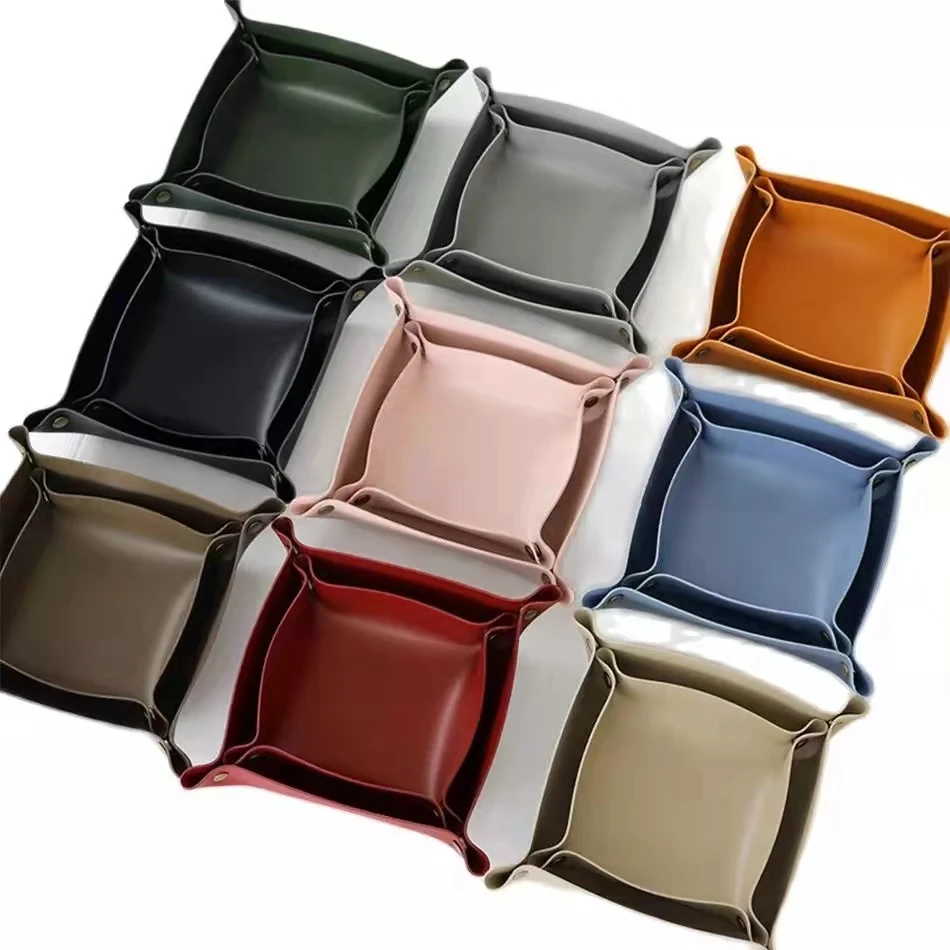 

PU Leather Storage Tray Key Plate Folding Storage Box Jewelry Durable Home Decoration Wallet Makeup Desktop Storage Box for Gift