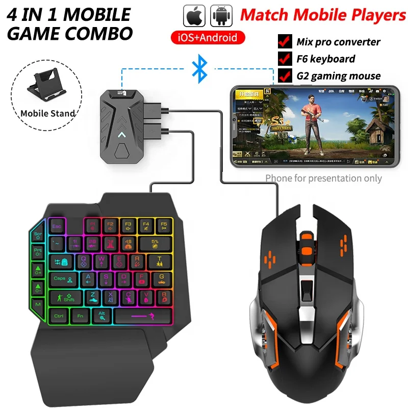 

Physical peripherals assist Mobile Game Keyboard and mouse combo pack for android and iOS 4 in 1 gamepad FOR pubg, Black
