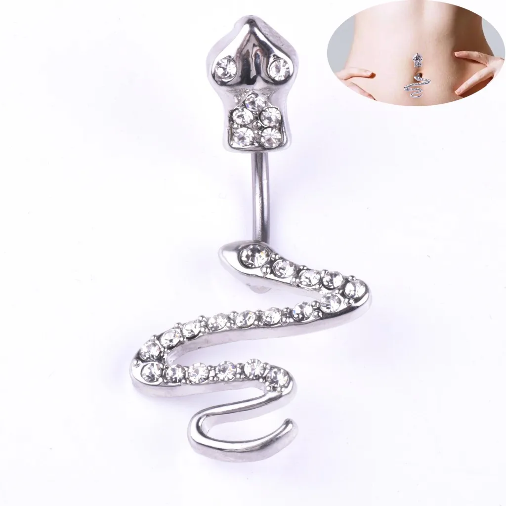 

Hesiod Crystal Snake Navel Bars Belly Button Rings Dangle Body Navel Piercing Rings Jewelry for Women