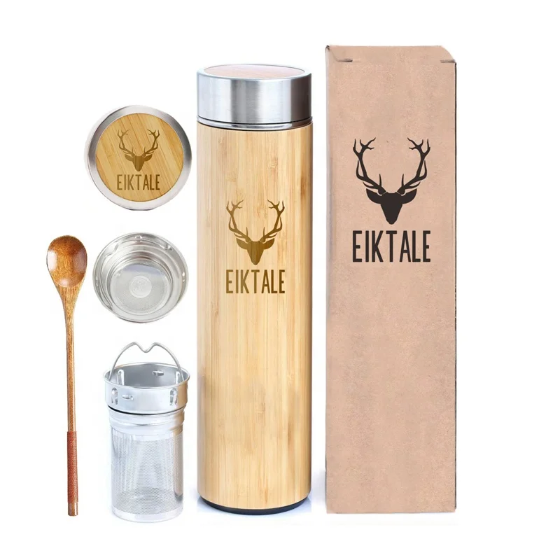 

Wholesale Custom Logo Natural Bamboo Water Bottle Double Walls Stainless Steel Vacuum Bottle