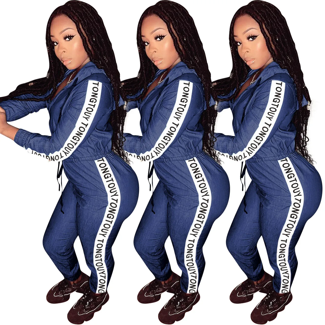 

wholesale hot sales Loose jeans zipper women sport fashion jumpsuit 500162