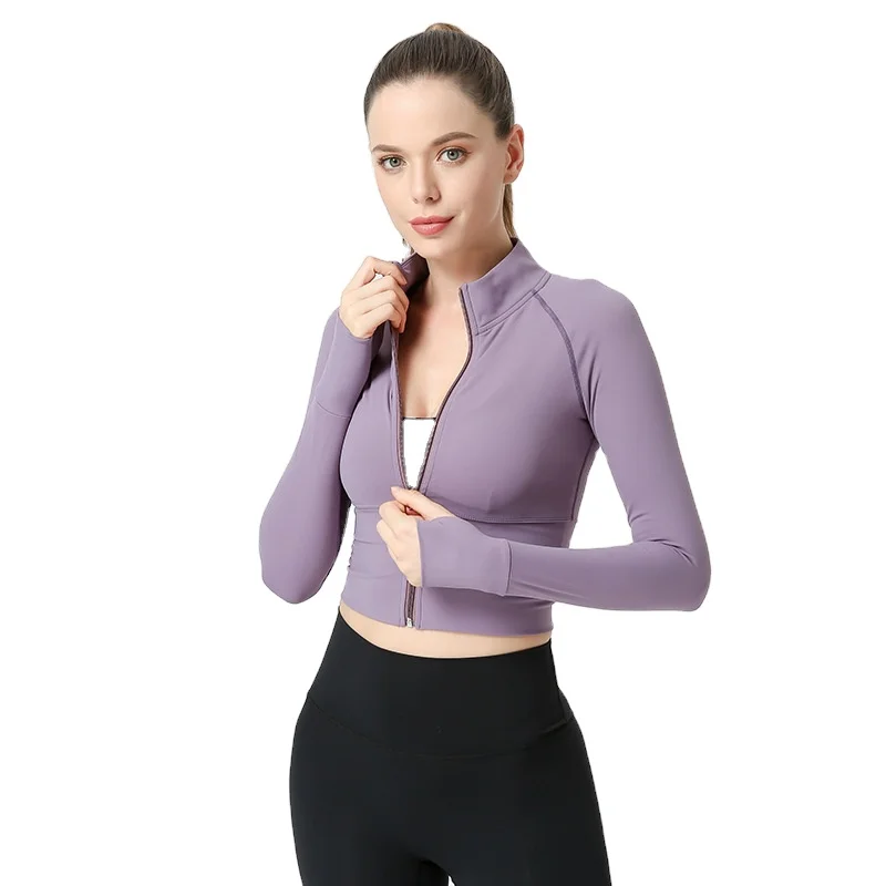 

Athletic Apparel Manufacturer Private Label female activewear gym sports wear Long Sleeve Zip Up Cropped yoga top and pants set