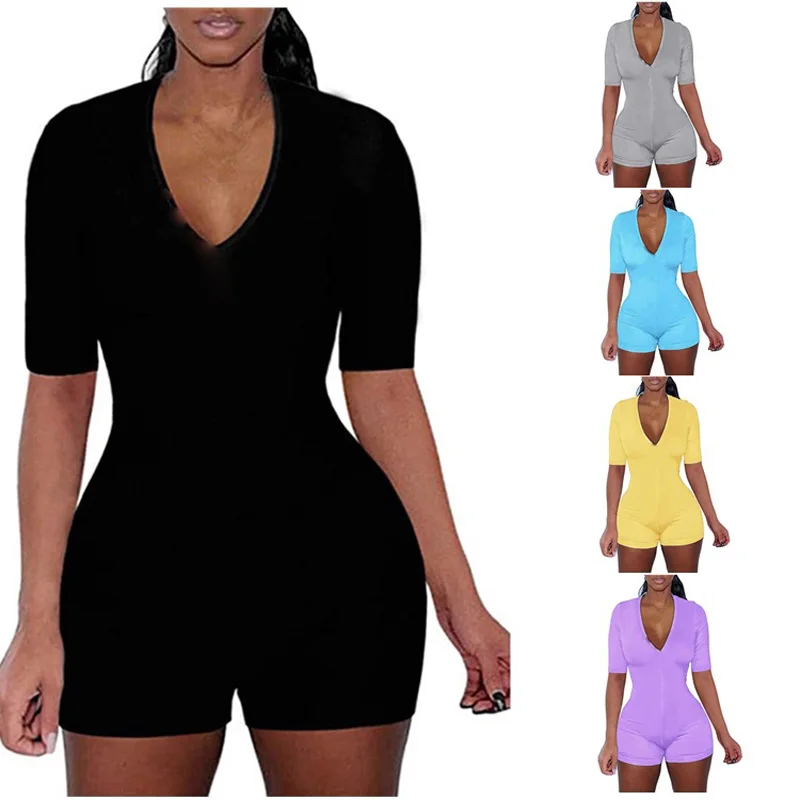 

Hot Selling Short Sleepwear Casual Pajama Custom Solid Color Night Onsies Adult Plain Onesie For Women, Picture shows
