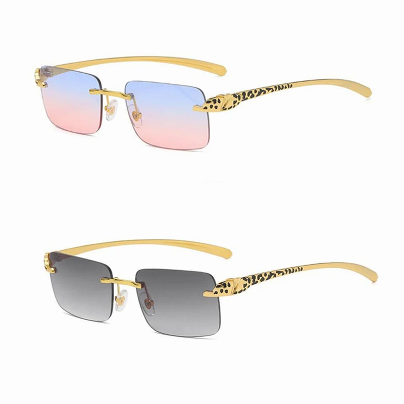 

New Vintage Famous Framelss Luxury Designer Brand Glasses Sun Shades Ladies Fashion Rimless Square Frames Sunglasses 2021 Women, As show /custom colors