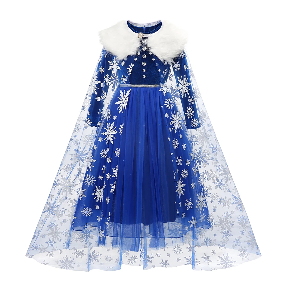 

Princess Elsa Winter Dress Girls Long Sleeve Halloween Costume Children Cinderella Rapunzel Tiana Mulan Cosplay