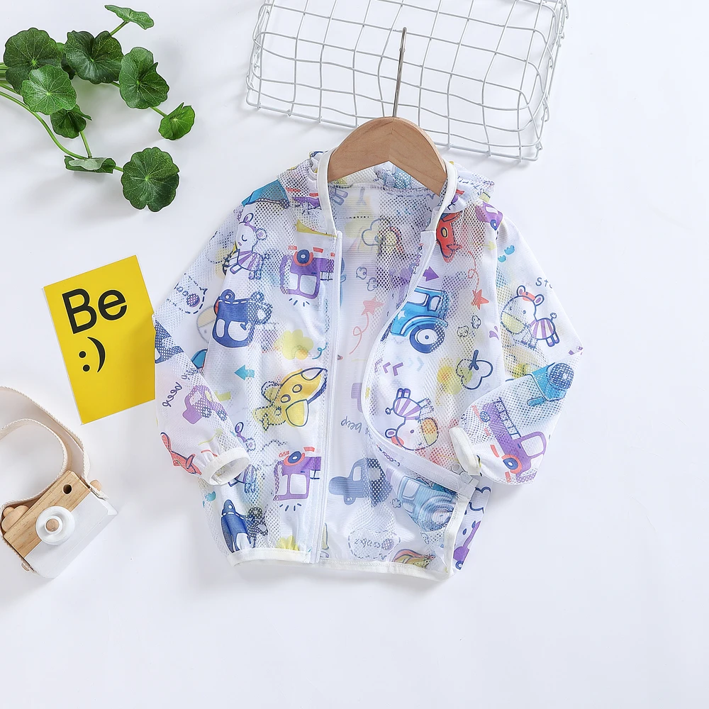 

2020 Summer Children's Hooded Sun Protection Clothing Baby Outwear Jacket Boys Girls Cartoon Long Sleeved Air Conditioning Shirt