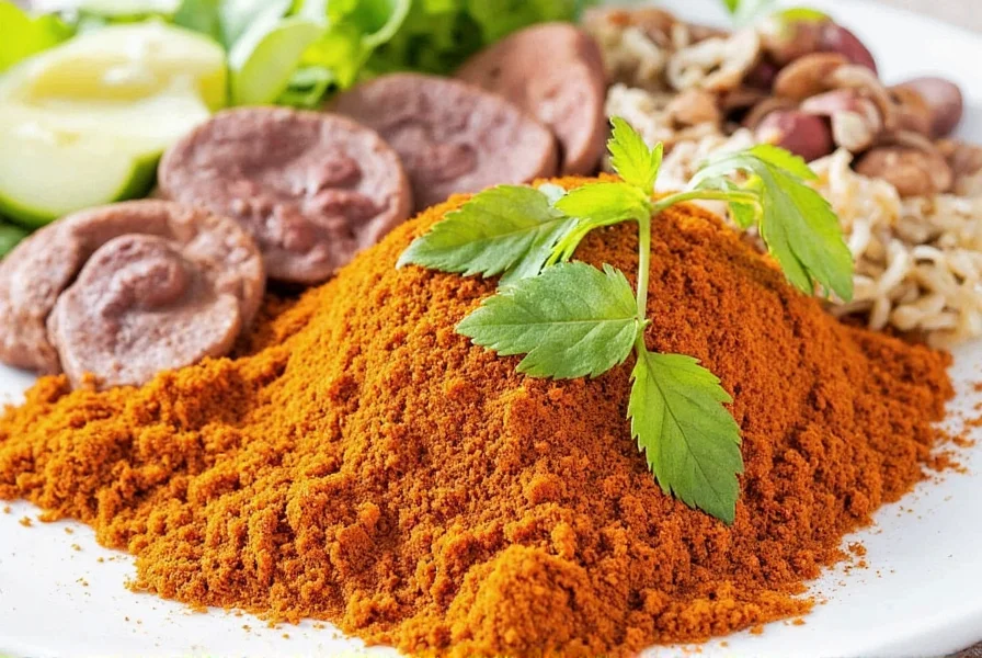 Caribbean spice jar on a wooden table