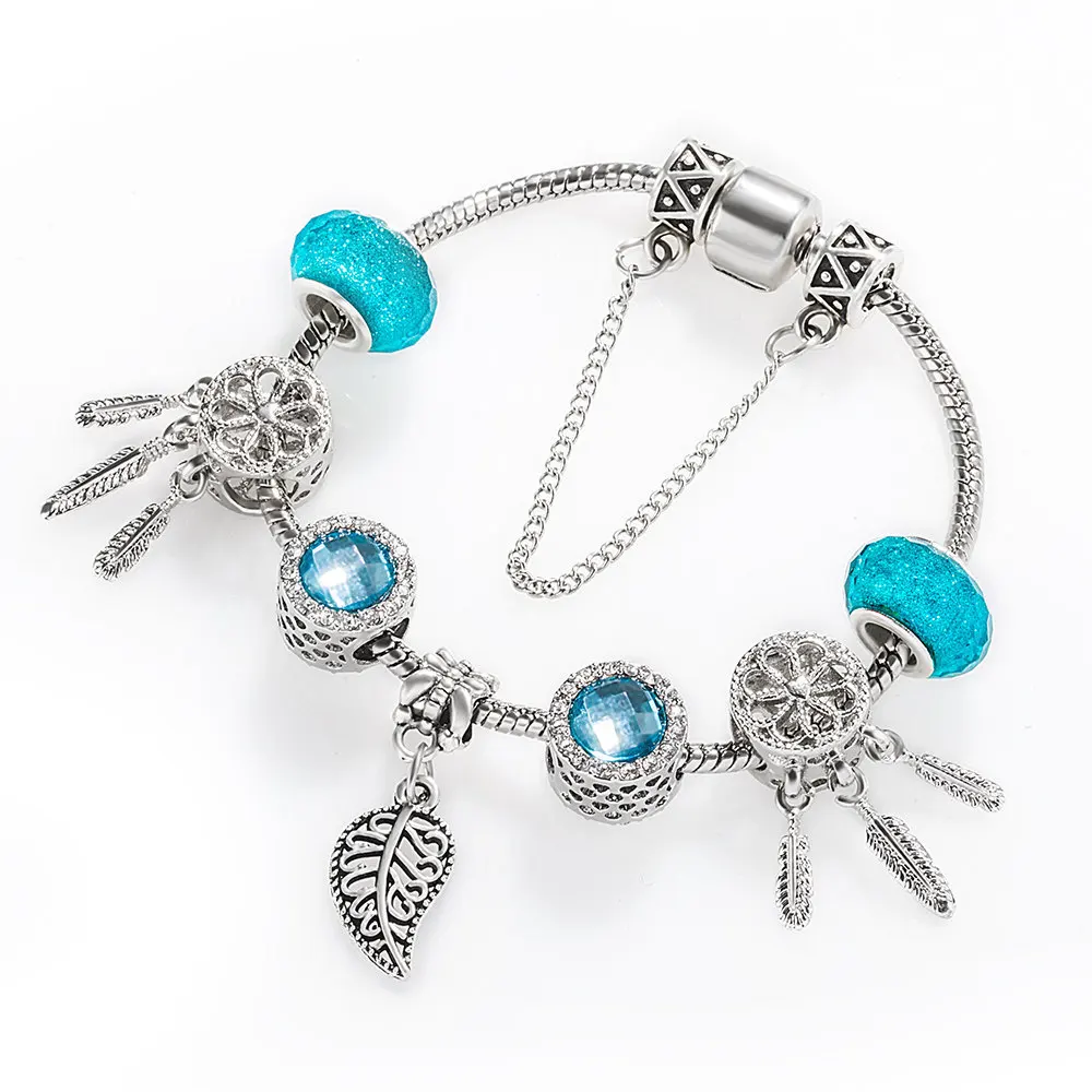 

2021 Tassel Feather Diamond Beaded Bracelets Blue Crystal Glass Beaded Charm Bracelet