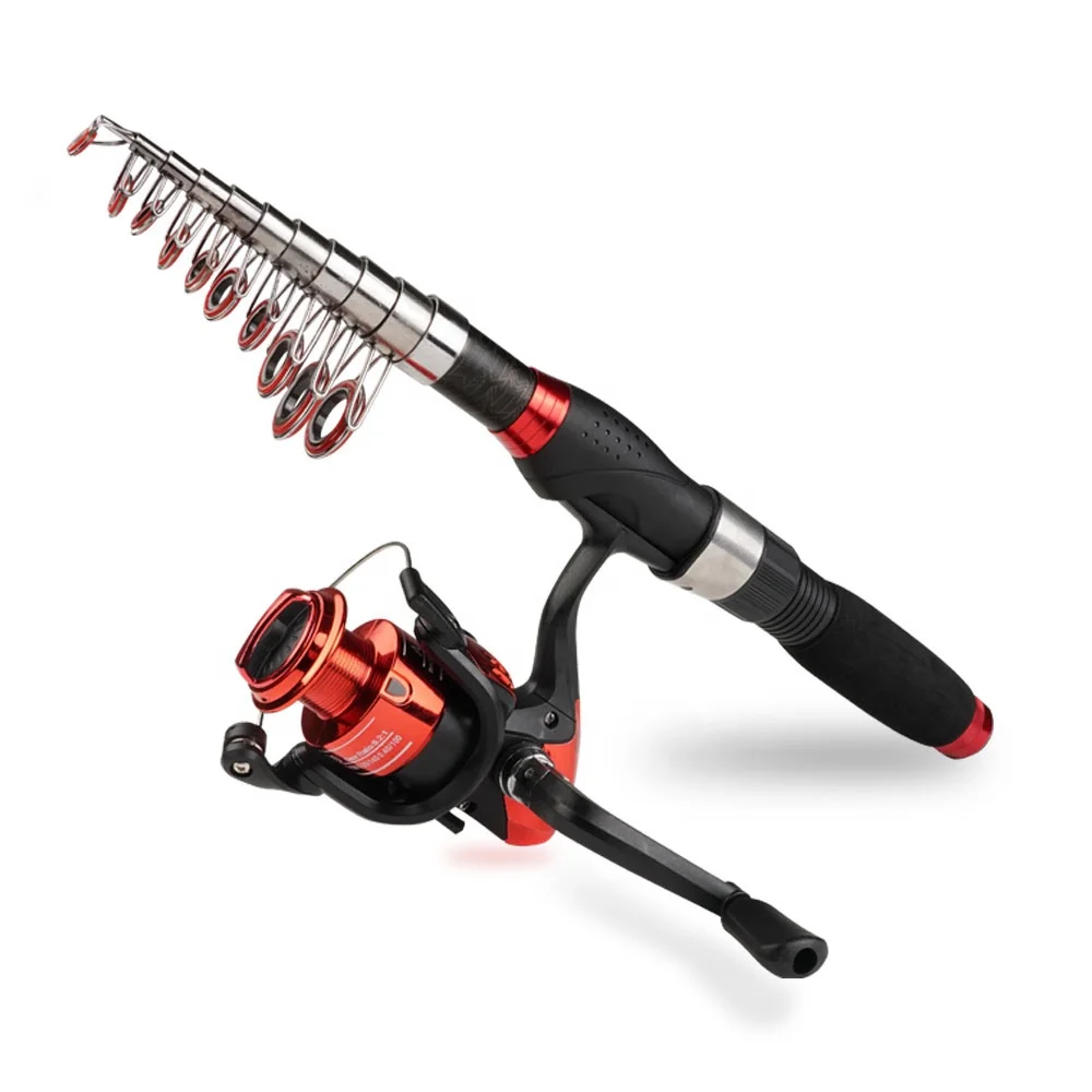

High quality fishing rods reel combo set mini telescopic fishing pole spinning 3000 reel pesca ultra light rods fishing tools, Black and red